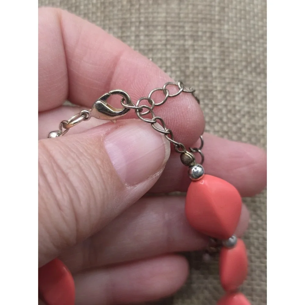 Silvertone cherry red vintage acrylic silver spacer necklace